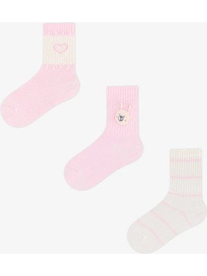 Penti Kız Çocuk Pembe Little Pink Bunny Tavşan Desenli Pamuklu 3 Çift Soket Çorap
