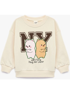 Koton Uzun Kollu Üç Iplik Bisiklet Yaka Ayıcık Baskılı Sweatshirt