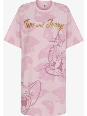 Penti Lila Looney Tunes Tom&jerry Kedi Desenli Kısa Kollu Gecelik