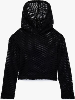 Koton Regular Fit Uzun Kollu Kapşonlu File Sweatshirt
