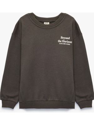 Koton Baskılı Şardonlu Pamuklu Bisiklet Yaka Uzun Kollu Sweatshirt