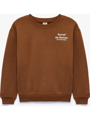 Koton Baskılı Şardonlu Pamuklu Bisiklet Yaka Uzun Kollu Sweatshirt