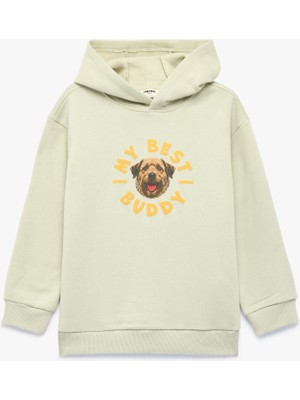 Koton Köpek Detaylı Önü ve Arkası Baskılı Şardonlu Uzun Kollu Oversize Kapşonlu Sweatshirt
