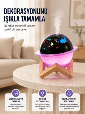 Projektör Işıklı, Aromaterapi Uyumlu Mini Masaüstü Hava Nemlendirici Cihaz