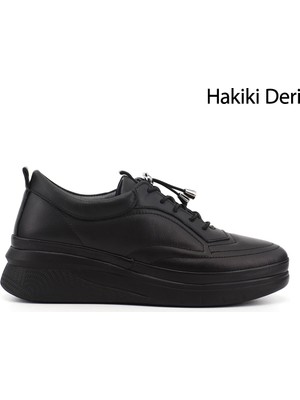 Gönderi(r) Kadın Siyah  Bağcıklı Hakiki Deri Sneaker
