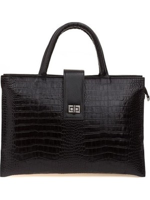 Bilik Deri  Siyah Kroko Deri Unisex Laptop & Evrak Çantası BLM093045