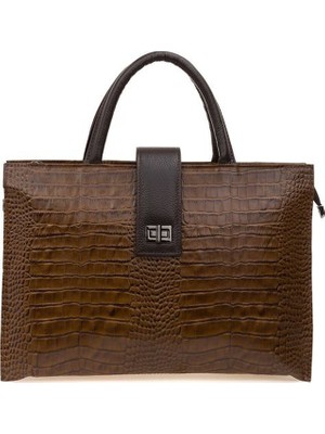 Bilik Deri  Toprak Kroko/kahve Deri Unisex Laptop & Evrak Çantası BLM093045