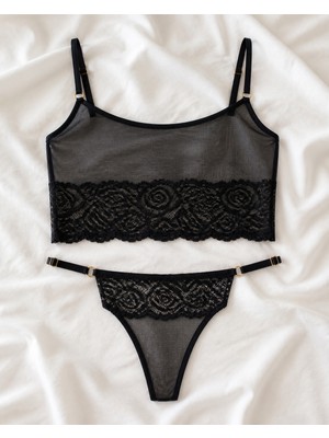 Modi Gece Çiçeği Transparan Bralet ve Tanga Takımı