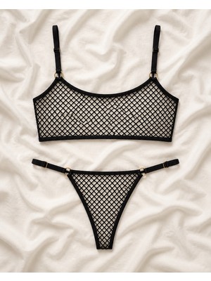 Modi Siyah Aura File Bralet ve Tanga Takımı