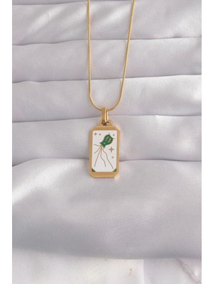 Marsilyan™- 316L Çelik Gold Renk Beyaz Mineli Tarot Kolye
