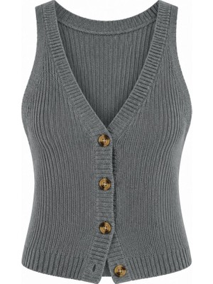 Laluvia Antrasit Chic Yelek - 1354