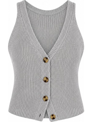 Laluvia Gri Chic Yelek - 1354