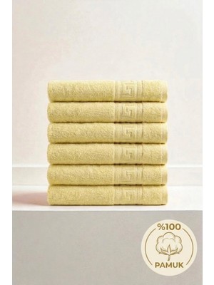 Anılsan 6'lı Sarı Greek Mini El, Yüz Havlusu 75GR. - 30X50 Cm, %100 Pamuk, Spa ve Otel Havlusu