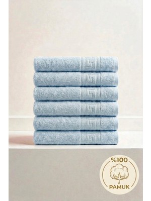 Anılsan 6'lı Mavi Greek Mini El, Yüz Havlusu 75GR. - 30X50 Cm, %100 Pamuk, Spa ve Otel Havlusu