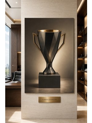 Premium Geometrik Siyah Bronz Ödül Kupası Çerçevesiz Kanvas Tablo