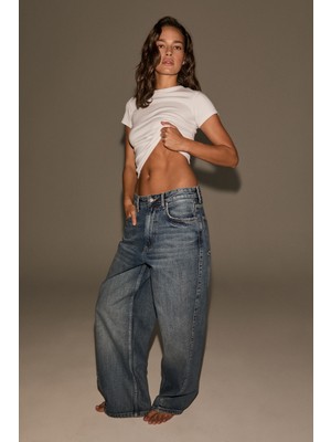 Grimelange Lexy Kadın Düşük Bel Baggy Balon Jean Mavi Tint Pantolon