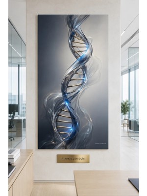 Premium Mavi Gümüş Dna Çift Sarmalı Çerçevesiz Kanvas Tablo