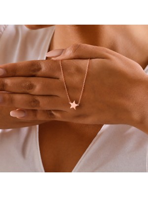 Takı Ustası 925 Ayar Orjinal Gümüş Yıldız Kolye 14 Ayar Rose & Sarı Altın Kaplama