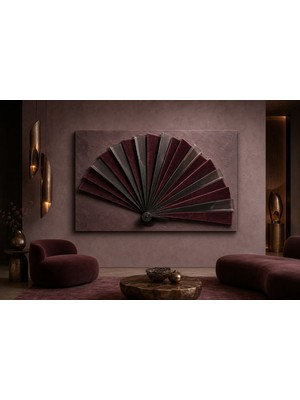 Premium Bordo Kadife Yelpaze Çerçevesiz Kanvas Tablo