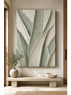 Premium Adaçayı Yeşili Agave Yaprakları Çerçevesiz Kanvas Tablo