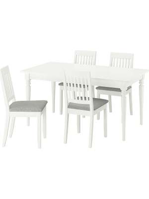 Hobiurun Yemek Masası Takımı, Beyaz-Tibbleby Bej/gri, 4 Sandalyeli, Açılabilir, 155/215X87 cm