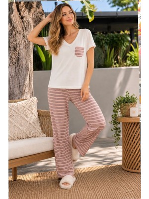 Divinus Çizgili Kısa Kollu Cepli Pijama Takımı