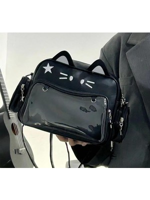 Hitagi Siyah Ita Çanta Anime Kedili Çanta Ita Bag