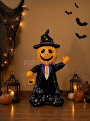 Parti Adresi Halloween Gülümseyen Balkabağı Folyo Balon 154 x 85 cm – Ayaklı Cadılar Bayramı Parti Dekoru