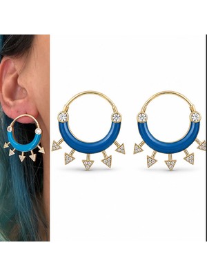 Nish Point Taşlı Renkli Halka Modern Lüks Trend Küpe