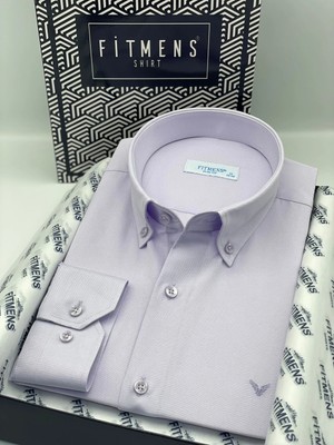 Slim Fit Uzun Kol Pamuklu Hediye Kutulu Kolay Ütülenebilir Erkek Gömlek FS-002225 - Lila