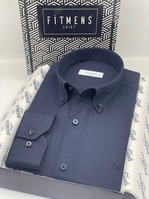 Fitmens Slim Fit Uzun Kol Pamuklu Hediye Kutulu Kolay Ütülenebilir Erkek Gömlek FS-002225 - Lacivert
