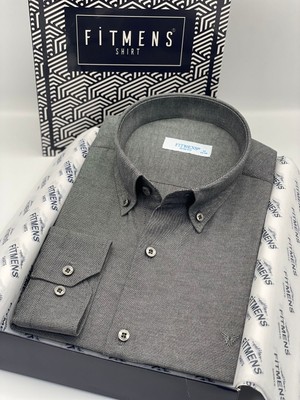 Slim Fit Uzun Kol Pamuklu Hediye Kutulu Kolay Ütülenebilir Erkek Gömlek FS-002225 - Antrasit