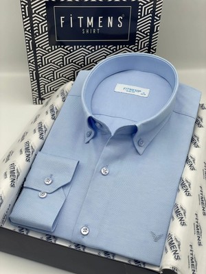 Fitmens Slim Fit Uzun Kol Pamuklu Hediye Kutulu Kolay Ütülenebilir Erkek Gömlek FS-002225 - Mavi