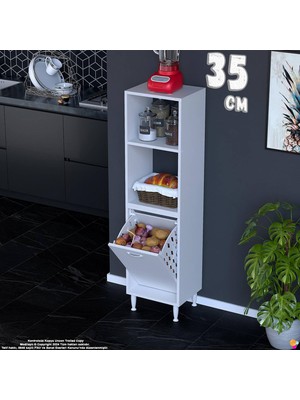 Eliusta Nixa 35 cm Çok Amaçlı Mutfak Banyo Kiler Dolabı - Sepetli Üstü Açık Raflı 35X150X32 cm Beyaz