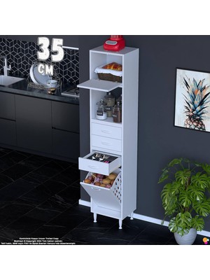 Eliusta Asaf 35 cm Sepetli Beyaz Mutfak Dolabı Tek Kapaklı Kahve Köşesi Organizer Dolap 35X194X32 cm