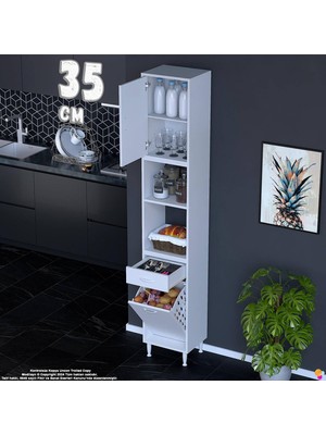 Eliusta Belin 35 cm Sepetli Çok Amaçlı Mutfak Kiler Dolabı Kapaklı Orta 2 Raflı Kahve Köşesi 35X226X32 cm