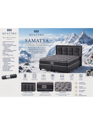 Quattro Home  Samatya Premium Çift Kişilik Yatak Seti Ortopedik Pocket Yaylı Sandıklı Baza Başlık Takımı 30 cm