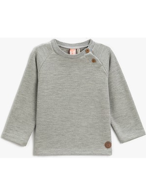 Koton Basic Ribanalı Düğme Detaylı Sweatshirt Pamuklu
