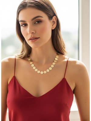 Nish Point Pul Model Gold Renk Plaka Kolye