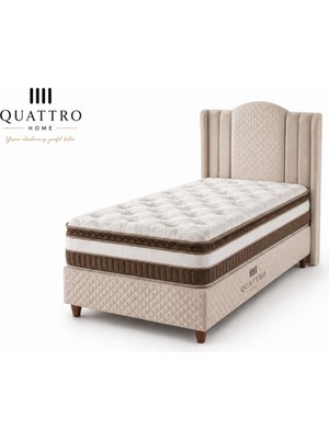 Quattro Home  Bahama Premium Tek Kişilik Yatak Seti Ortopedik Pocket Yaylı Sandıklı Baza Başlık Takımı 30 cm
