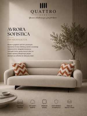 Quattro Home Avrora Sofistica Krem Yuvarlak Hatlı Premium Koltuk