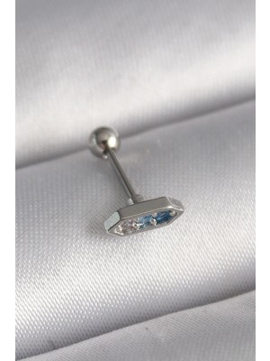 Marsilyan™- 316L Çelik Gümüş Renk Mavi Zirkon Taşlı Tragus Piercing