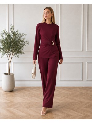Moda Leyra Kadın Toka ve Büzgü Detaylı 2li Takım Likralı Modal Kumaş