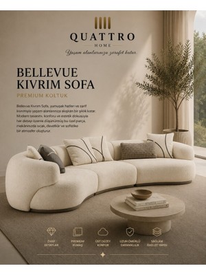 Quattro Home Bellevue Kıvrım Sofa Krem Modern Premium Koltuk