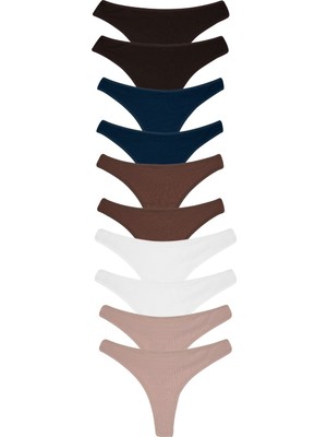 Grab Me 10'lu Paket Organik Pamuklu Thong Tanga Külot Seti - Düşük Bel Esnek Düz Renk Multi Pack