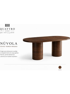 Quattro Home Nüvola Ceviz Görünümlü Oval Yemek Masası – Çift Silindir Ayaklı