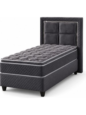 Quattro Home  Samatya Tek Kişilik Premium Yatak Seti Ortopedik Pocket Yaylı Sandıklı Baza Başlık Takımı 30 cm