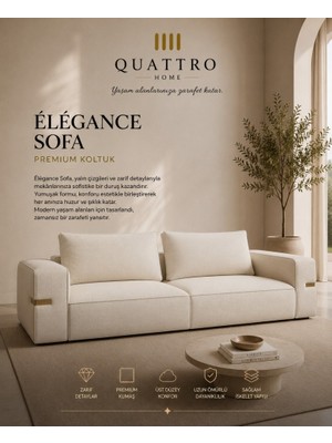 Quattro Home Élégance Sofa Krem Gold Detaylı Premium Koltuk