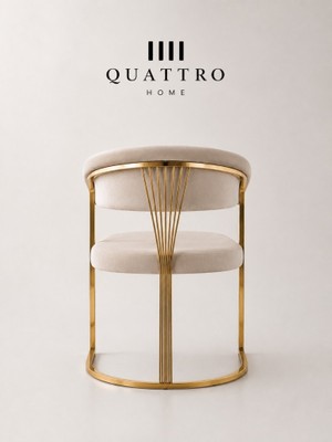 Quattro Home Aurenza Luxe Arc Krem Döşemeli Gold Metal Kollu Sandalye