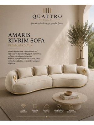Quattro Home Amaris Kıvrım Sofa Krem Gold Detaylı Premium Koltuk